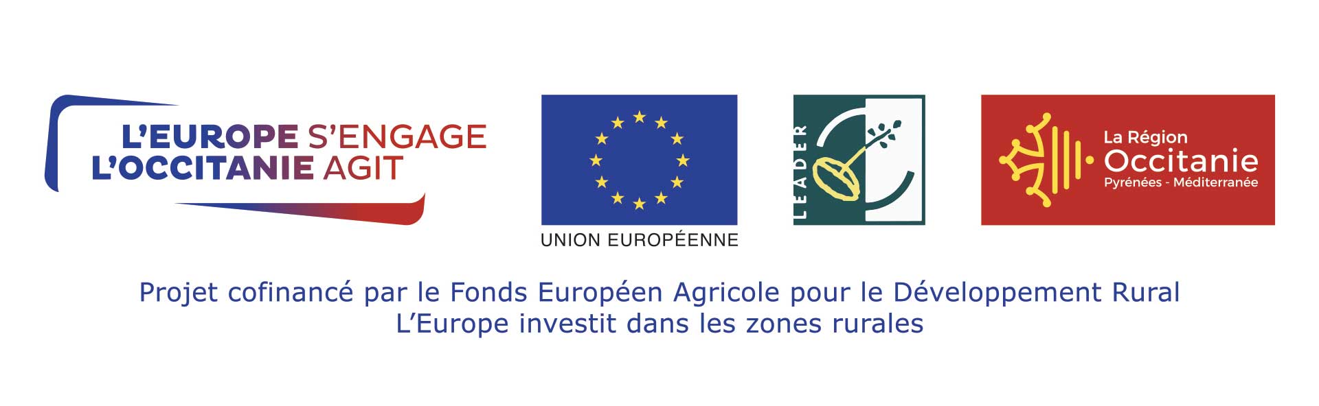 Logos Union Européenne, Leader, la région Occitanie, l'Europe s'engage